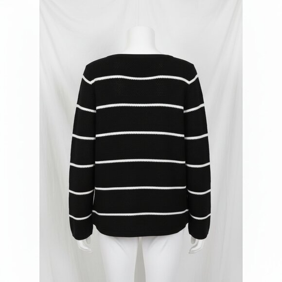 Chico's Women's Black and White Striped Waffle Knit Crewneck Sweater M - Picture 3 of 13